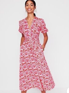 Boden Pink and White Paisley Wrap Maxi Dress